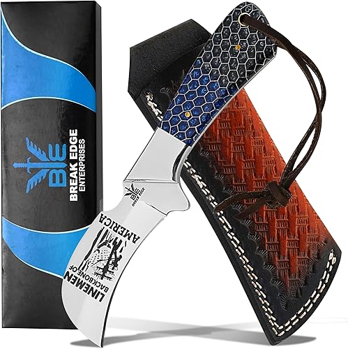 Miniatura 60 de Cuchillo de acero hecho a mano con funda de cuero, cuchillo utilitario resistente, cuchillo de electricista para desollar alambre para profesional