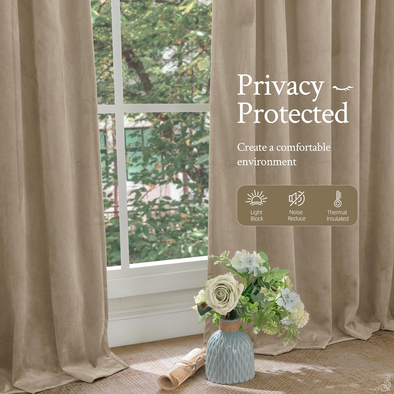 LAMIT Taupe Velvet Curtains 84 Inch for Living Room, Thick Thermal Room Darkening Drapes Elegant Back Tab and Rod Pocket Room Decor Panels for Bedroom/Sliding Glass Door, 2 Panels, 52 x 84 Inch