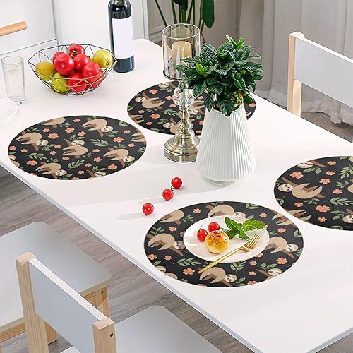 Miniatura 6 de Cute Sloths Black Round Placemat, Washable Heat Protecting Placemats for Kitchen one sizex6