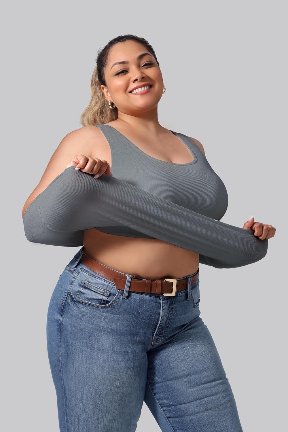 3-Pack Plus Size U-Back Casual Workout Tank Tops for Women with Built-in Bra, Padded Racerback Athletic Yoga Tops