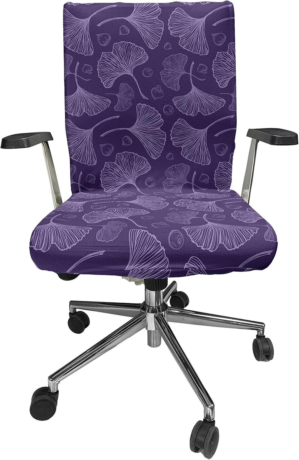 Ambesonne Gingko Office Chair Cover, Psychedelic Biloba Tree Leafage Floral Plant Beauty Essence Growth Motif, Stretchable Decorative Universal Size High Back Printed Slipcover, Purple