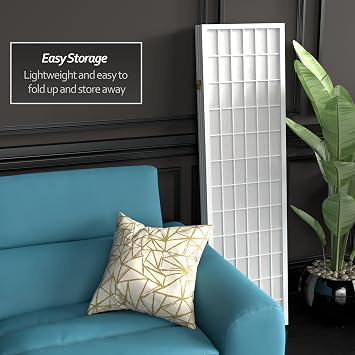 Red Lantern 5 ft. Tall Window Pane Shoji Screen - White - 4 Panels