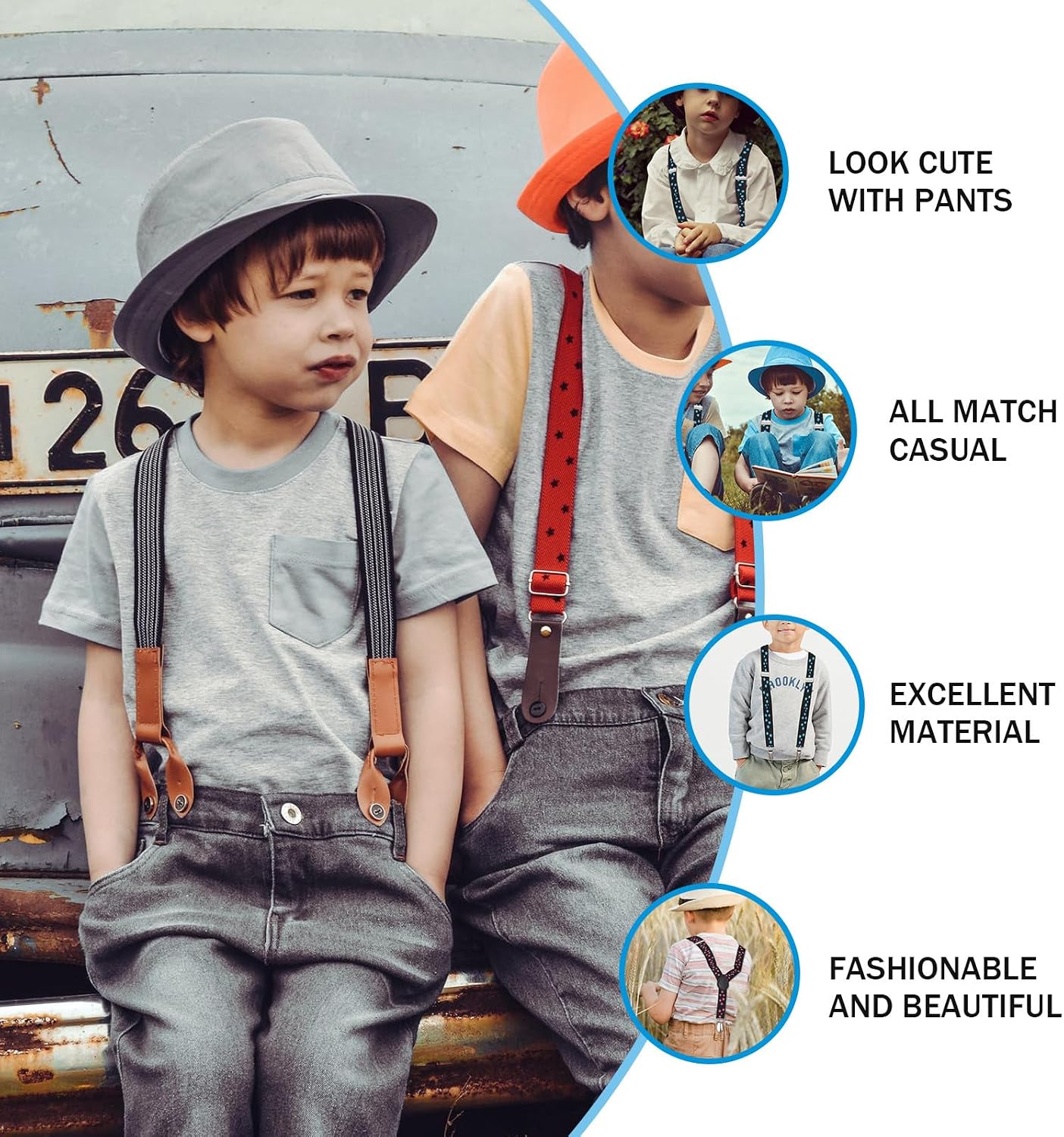Healifty 2 Pcs Adjustable Suspender Straps with Star Print, Clip-on Fashion Trouser Straps for Boys, Unisex ’s Elastic Shoulder Braces for Everyday Wear Random Color