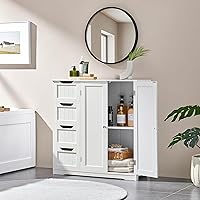Vista 2 de Yaheetech Wooden Bathroom Floor Cabinet, Side Storage Organizer Cabinet with 4 Drawers & Double Doors, Freestanding Entryway Storage Unit Console