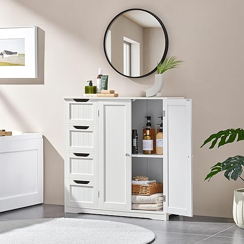 Miniatura 2 de Yaheetech Wooden Bathroom Floor Cabinet, Side Storage Organizer Cabinet with 4 Drawers & Double Doors, Freestanding Entryway Storage Unit Console