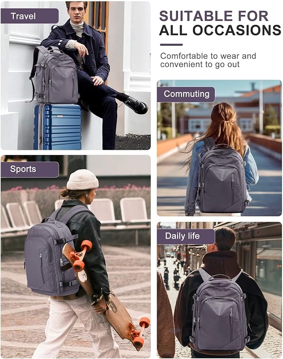 BJLFS Large Waterproof Travel Backpack, Carry On Hiking Rucksack, Purple