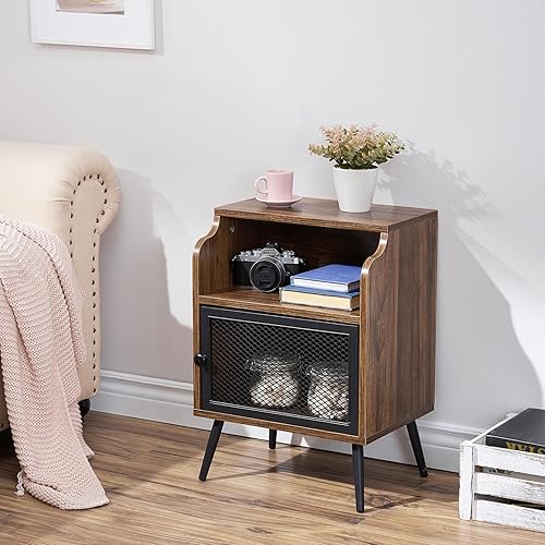 Miniatura 6 de VECELO Mesita de noche con armario de almacenamiento, mesa auxiliar con cajón, mesita de noche para el hogar, dormitorio, sala de estar, fácil