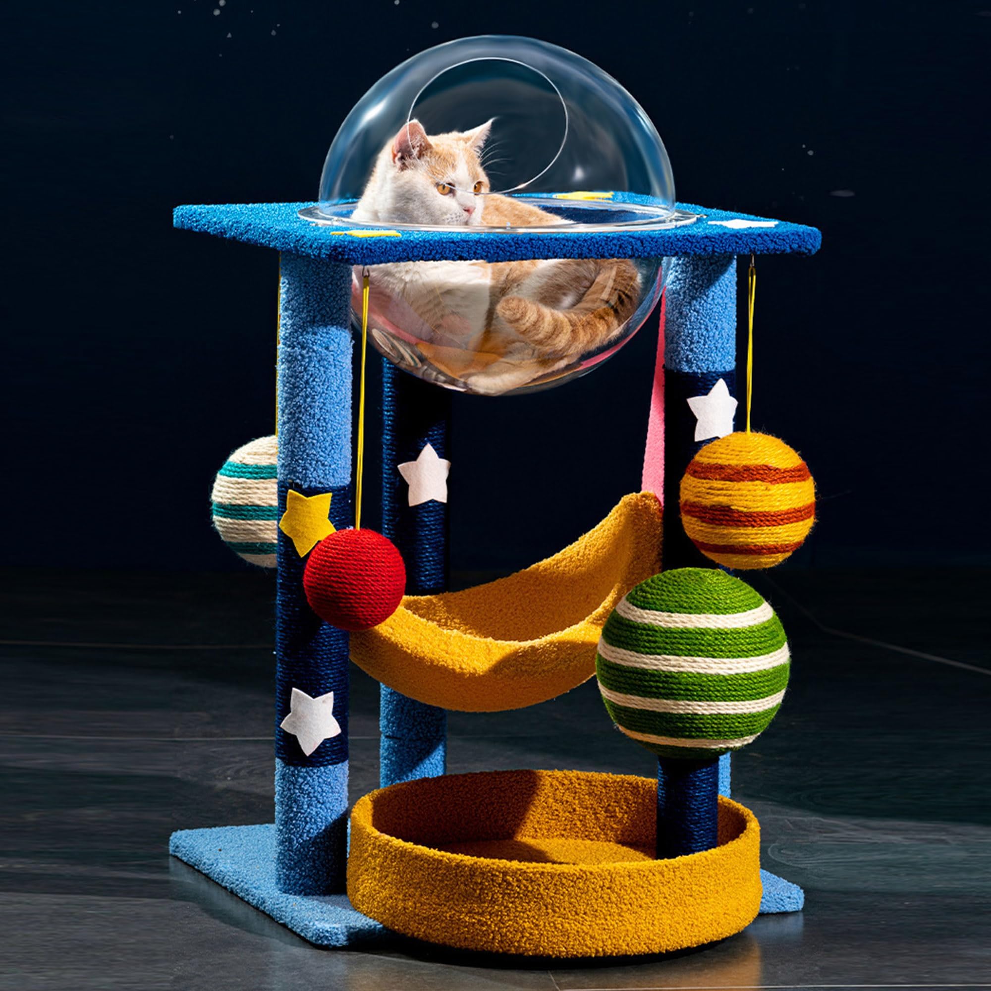 35" Starry Sky Cat Tree Tower, Multi-Layer Bed & House with Space Capsule