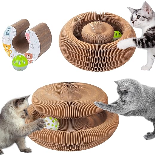 Foldable Cat Scratching Post Toy Accordion with Ball Cat Toy Interactive Recyclable Cat Kitten Toy