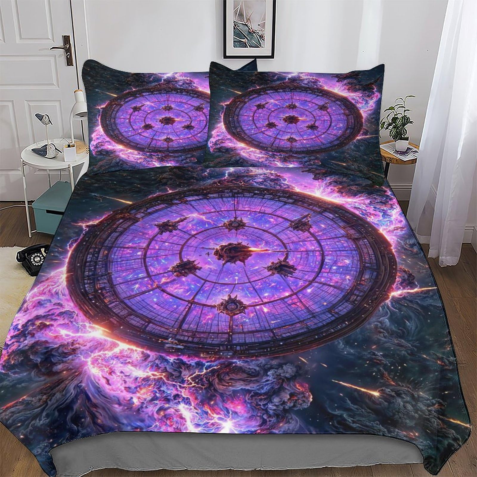 Parure de lit enfant espace violette housse de couette double ado 200x200cm