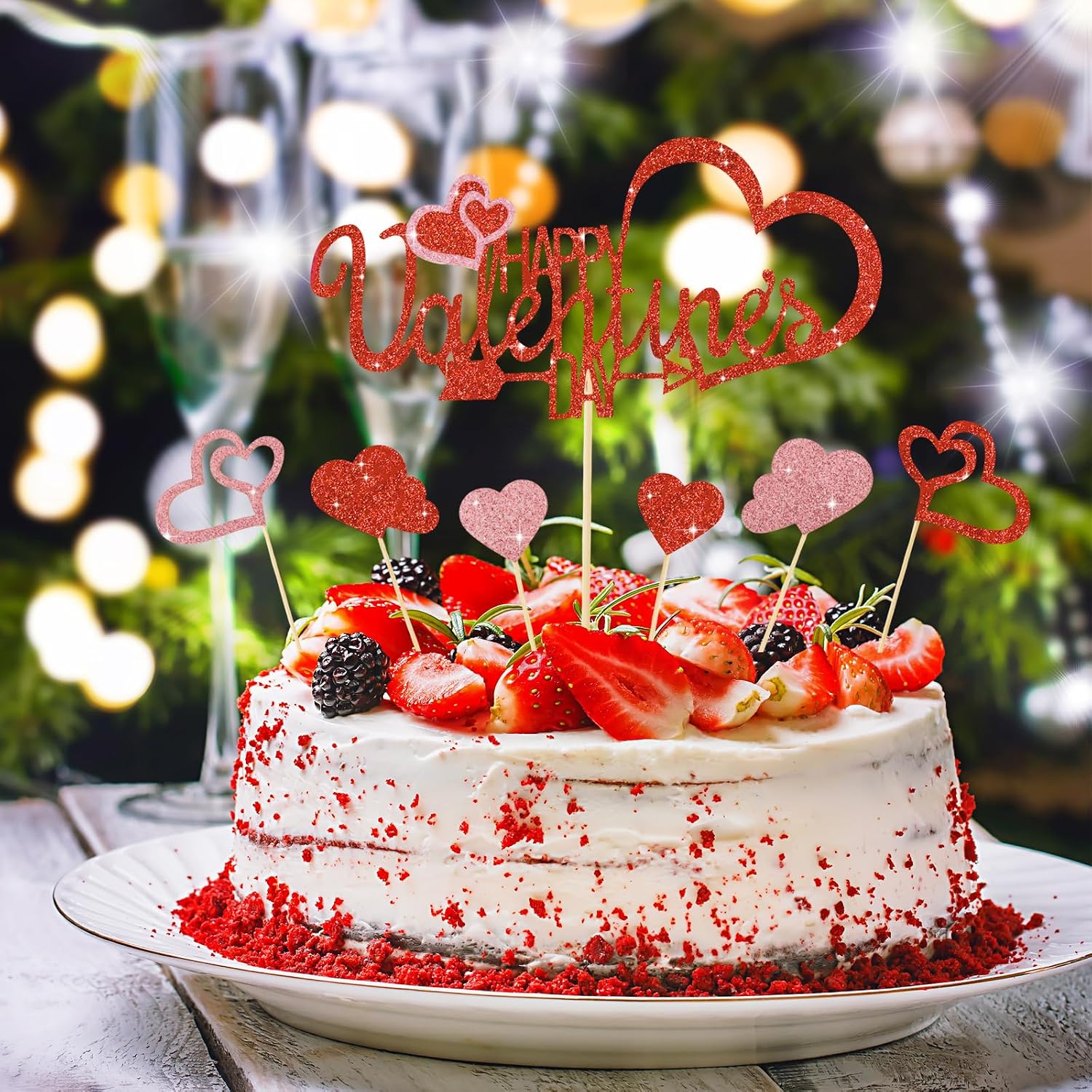 BEISHIDA Happy Valentine's Day Cake Topper Set Red Heart Cake Decoration Red Glitter Sweet Heart Valentine Cake Picks Happy Valentine's Day Theme Party Supplies for Wedding Anniversary Engagement