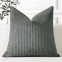 Artscope Cozy Striped Corduroy Cushion Cover 60x60cm Super Soft Decorative Square Throw Pillow Covers Case for Sofa Couch Bedroom Car Decor 24 x 24 Inches, Dark Gray
