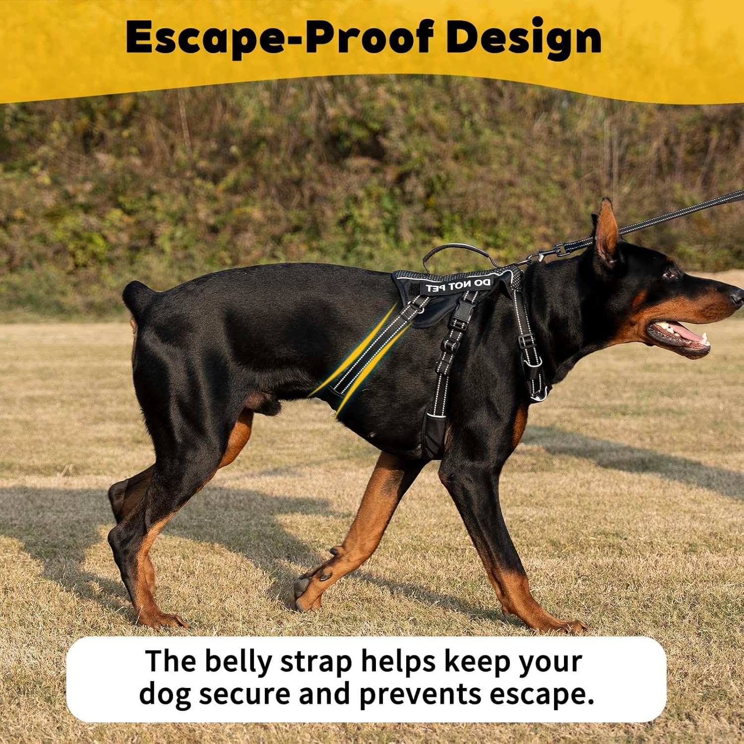 Huntboo Service Dog Vest Harness, Escape Proof Harness with 6 Patches, No-Pull, Reflective Harness with Handle, Adjustable for Small to Large Dogs, for Training and Hiking (Black, S)