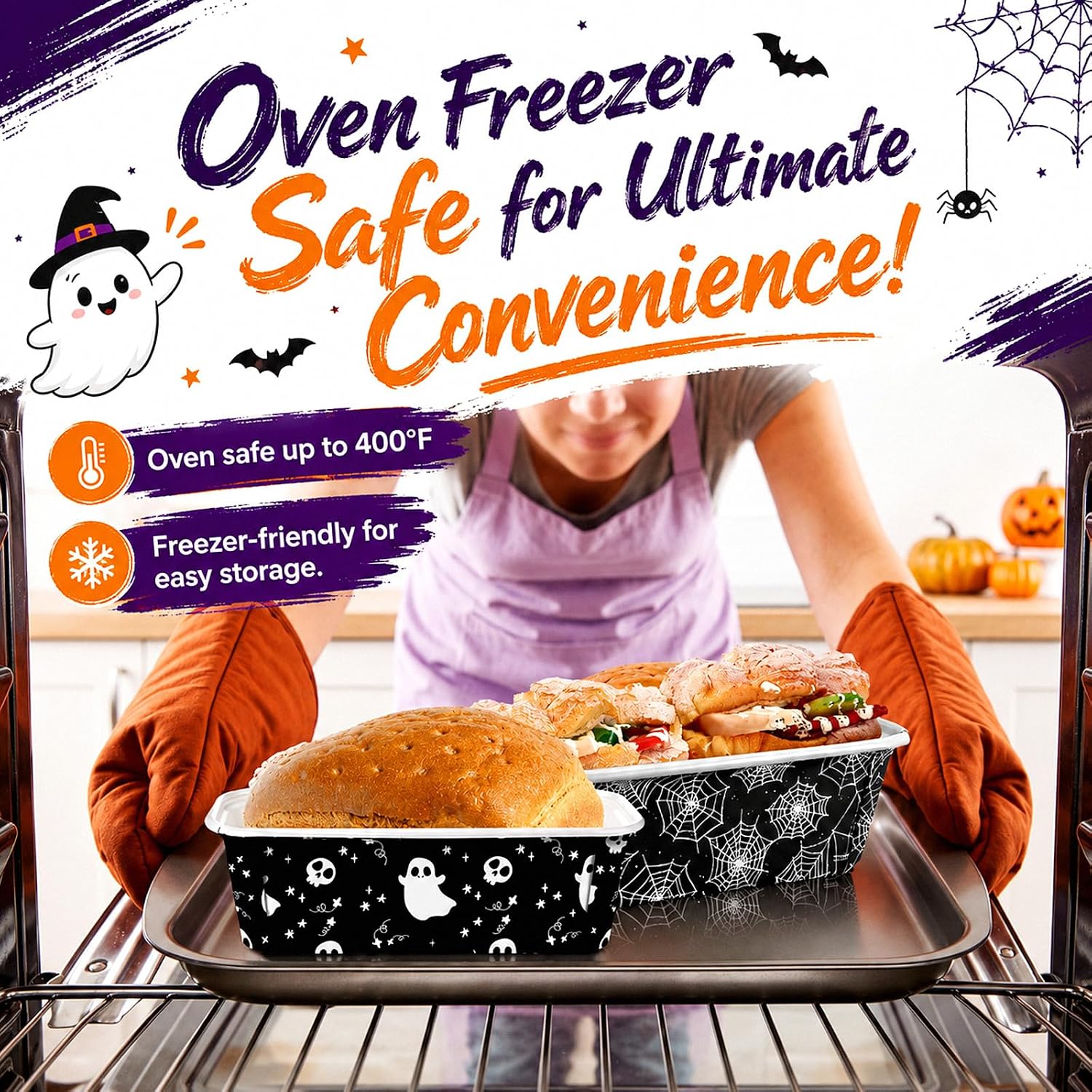 Honeydak 100 Sets Halloween Mini Loaf Pans Disposable Paper Bread Trays image 5