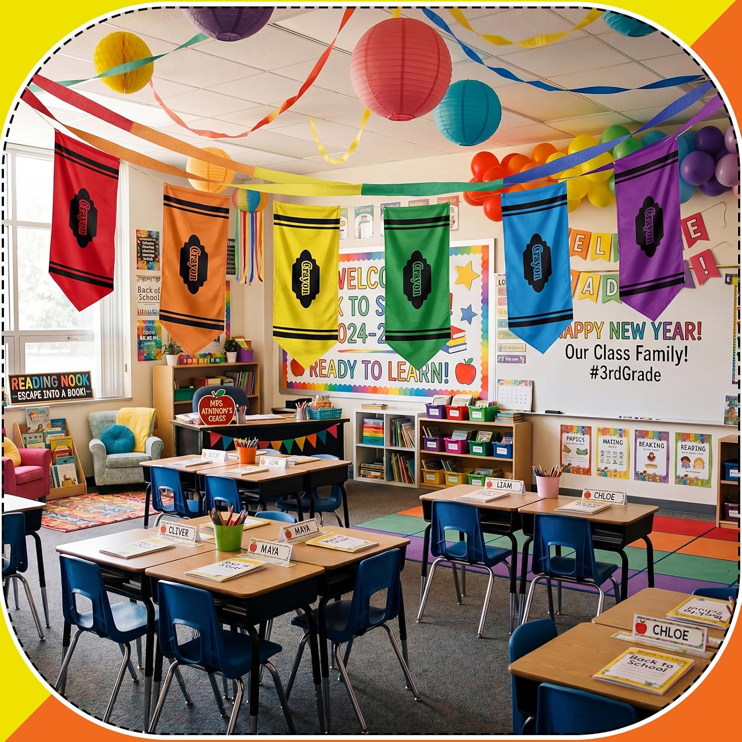 Frienda 6 Pack Back to School Classroom Decor Crayon Hanging Decorations