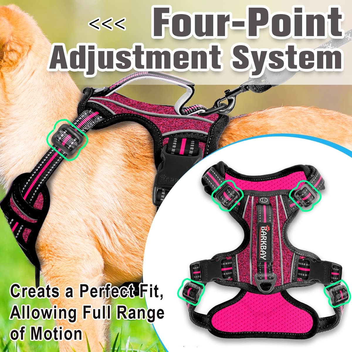 BARKBAY Dog Harness No Pull with ID Tag Pocket - Heavy Duty, Reflective, Easy Control for Large Dogs (Pink/Black,M) - Image 5