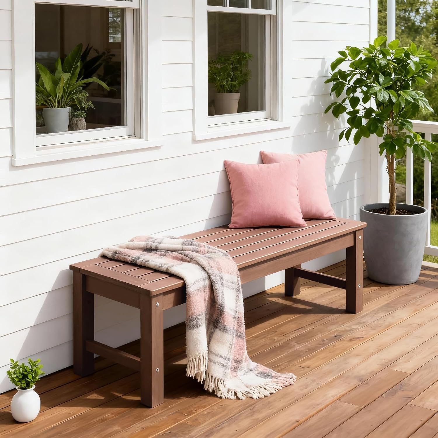 Psilvam 47" Outdoor Bench Weatherproof, All Weather Polylumber 2-Person Backless Bench,Garden Bench with 700Lbs Weight Capacity, Patio Bench for Porch,Garden and Park (Brown)