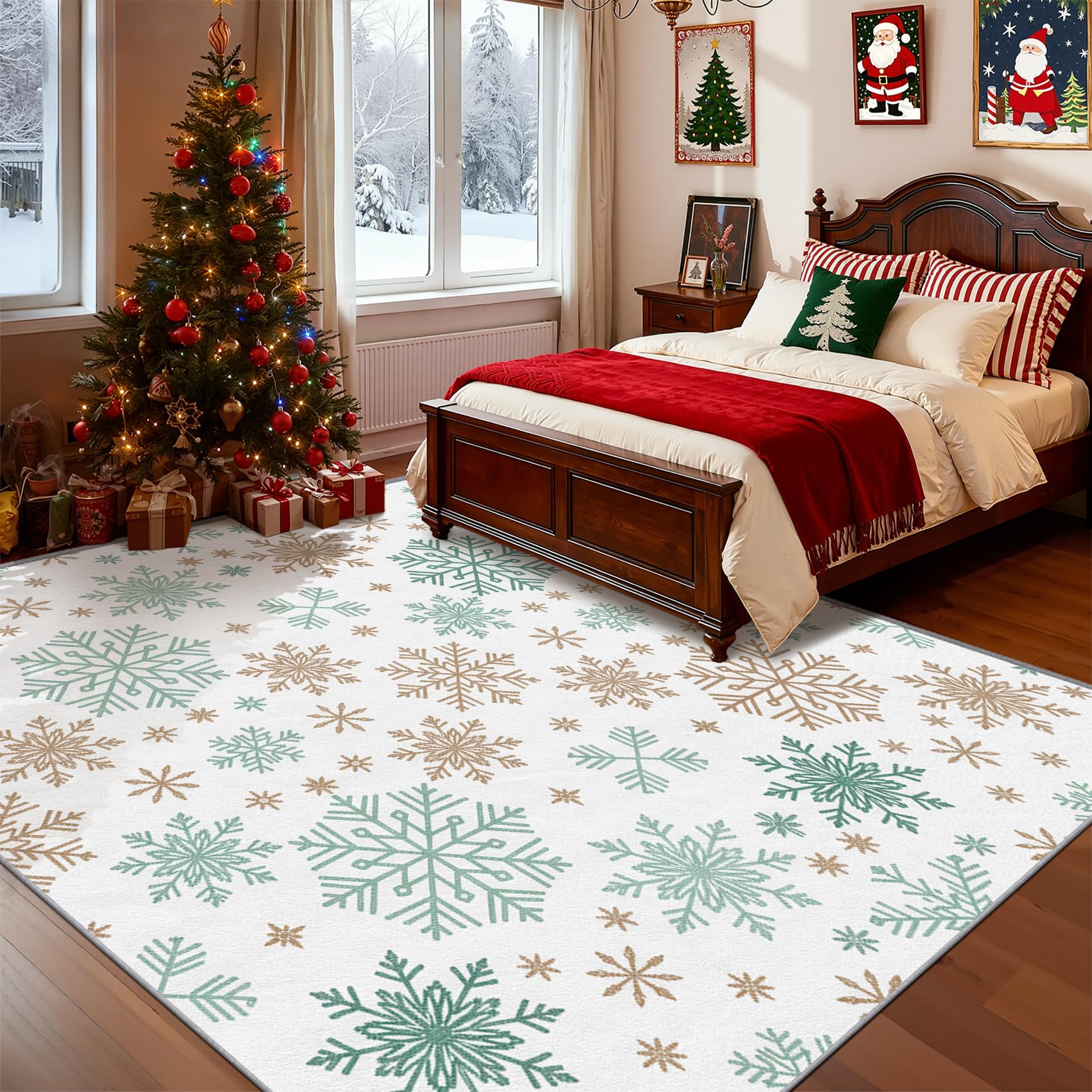 Mistela Schneeflocken Teppich 80x150 cm Grün Braun