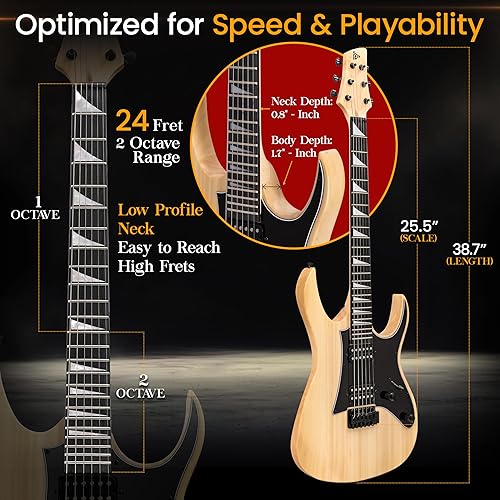 Miniatura 2 de Pyle Prog Rock EG Series - Guitarra eléctrica con kit de amplificador, tamaño completo de 39 pulgadas con pastillas Humbucker duales, cuello de