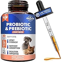 Probiotics &amp; Prebiotics with Enzymes for Dogs and Cats - Digestive Gut Flora Health Pet Food Supplements - Constipation &amp; Diarrhea and Gas Home Remedy - Upset Stomach Relief - Made in USA