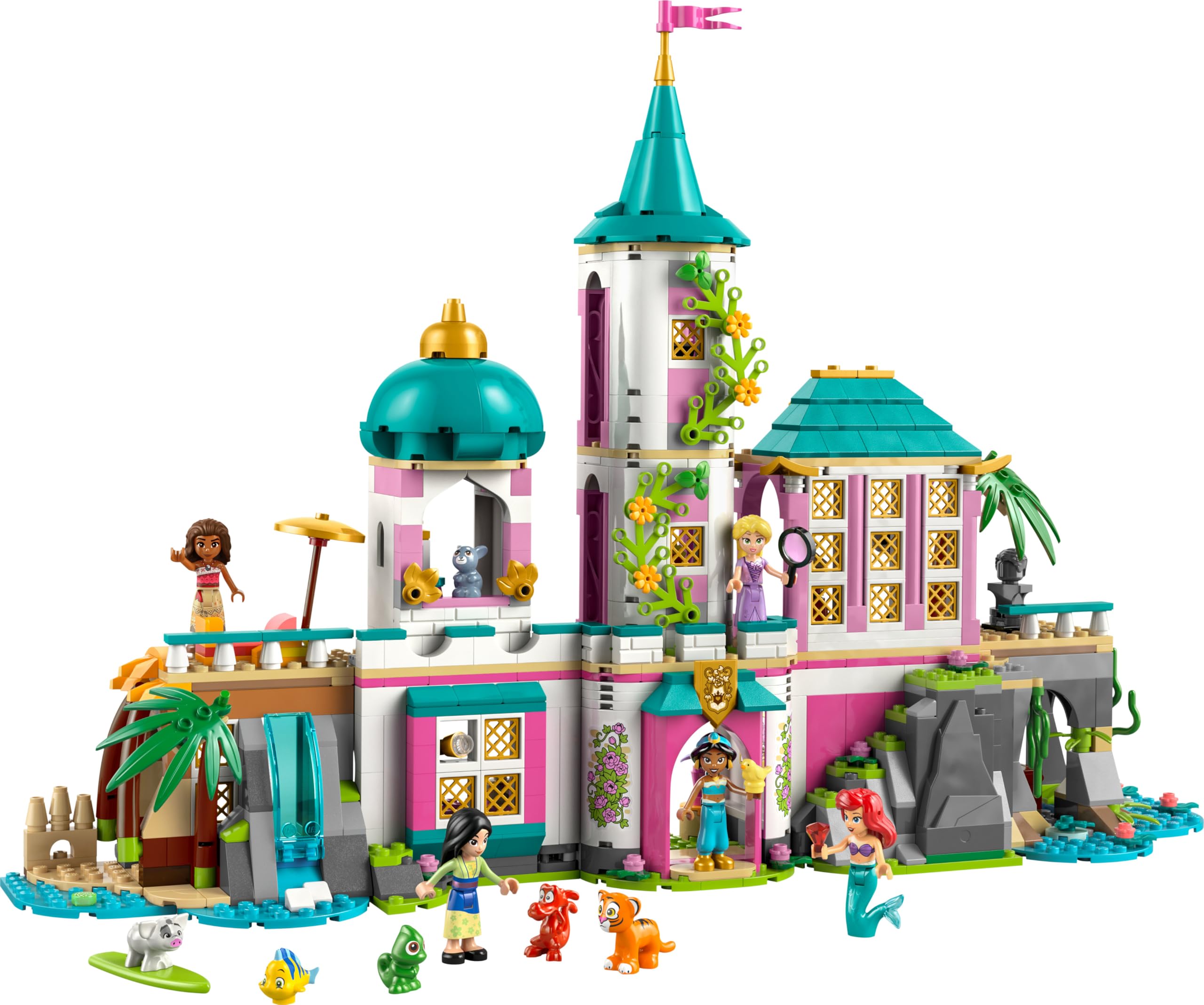 LEGO ǀ Disney Princess Schloss & königliche Haustiere – Set mit detaillierter Innenausstattung – inkl. Arielle, Rapunzel, Mulan, Jasmin & Vaiana Mini-Figuren – Geschenk für Kinder ab 6 Jahren – 43267