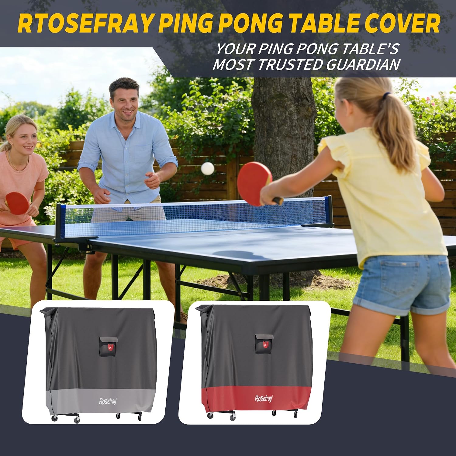 Ping Pong Table Cover,420D Waterproof Heavy Duty Table Tennis Table Covers Fits 9 x 5 FT Both Folding & Flat Tables for Indoor Outdoor Use with Paddles Storage Bag