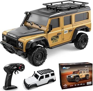 143 Scale RC Crawler, HB-R43 Mini 4WD Off-Road RC Car with 2.4G Remote, Battery & Lights RTR for Adults Hobby Gifts Toys Yellow
