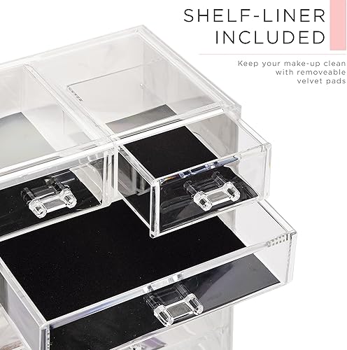 Miniatura 6 de Sorbus Juego de organizador de maquillaje acrílico, 6 cajones para tocador y encimera con compartimentos pequeños y anchos, almacenamiento de