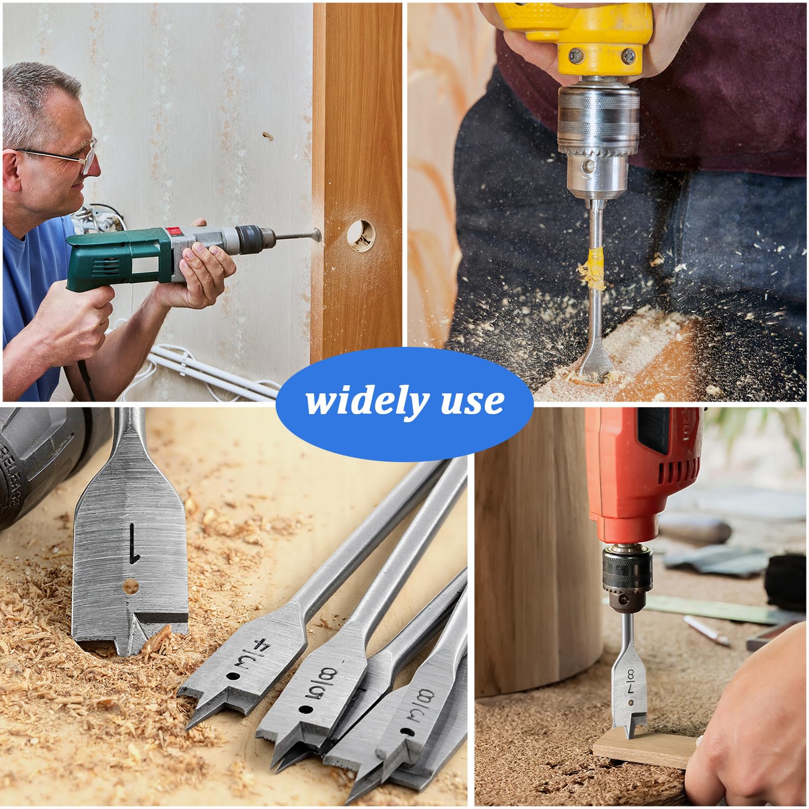 Treela Set di 12 punte da trapano extra lunghe da 40,6 cm per legno, in acciaio al carbonio, con codolo esagonale da 3/8, 1/2, 5/8, 3/4, 7/8, 1 pollice, codolo esagonale da 1/4", per forare in legno