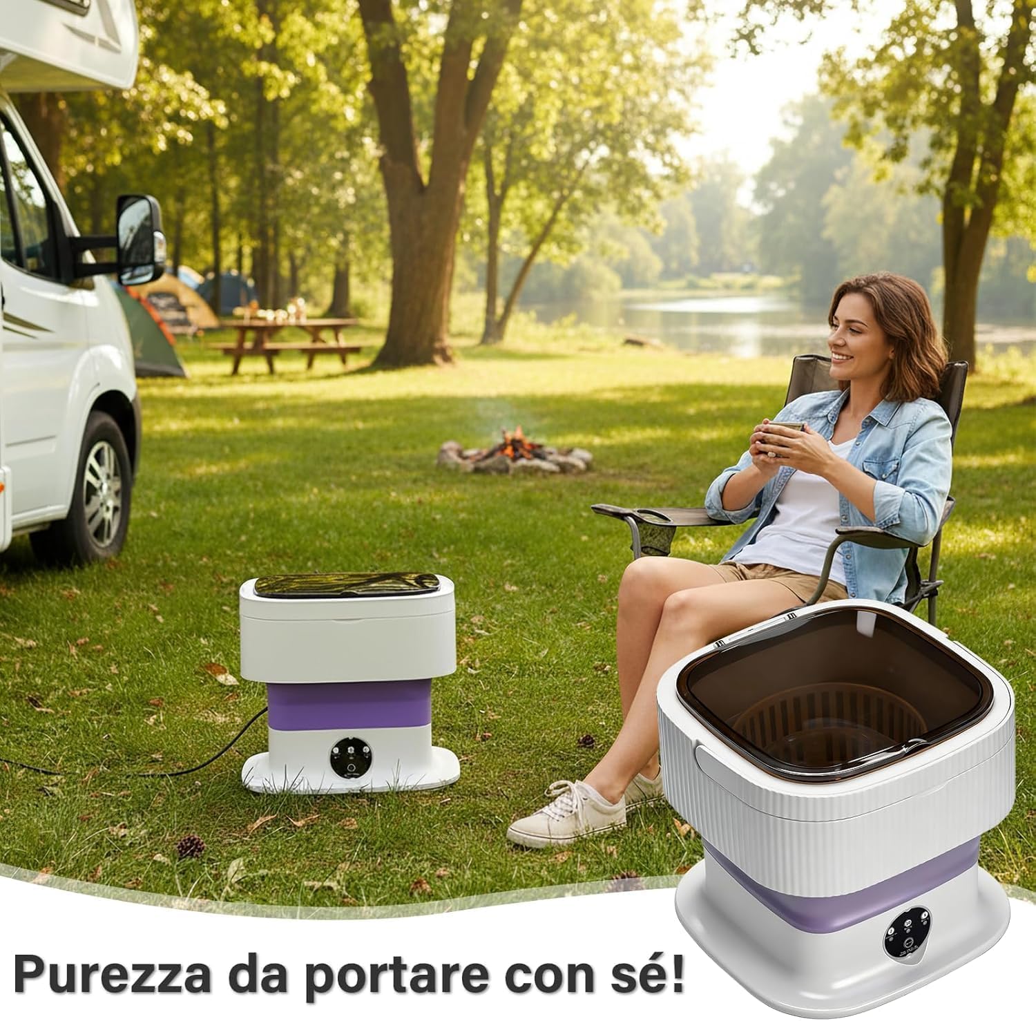 Lavatrice con Funzione Centrifuga – Lavatrice con Controllo Touchscreen, 3 Programmi di Lavaggio, Funzionamento Silenzioso, per Appartamento, Residenza Studentesca, Campeggio e Viaggio
