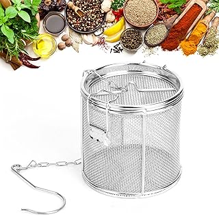 Seasoning Strainer, Stainless Steel Spice Filter, Cooking Spice Filter, Mesh Design Tea Ball Strainer Soup Seasonings Seperation Basket Filter with Chain Hook for Home Restaurant (10 * 10cm)