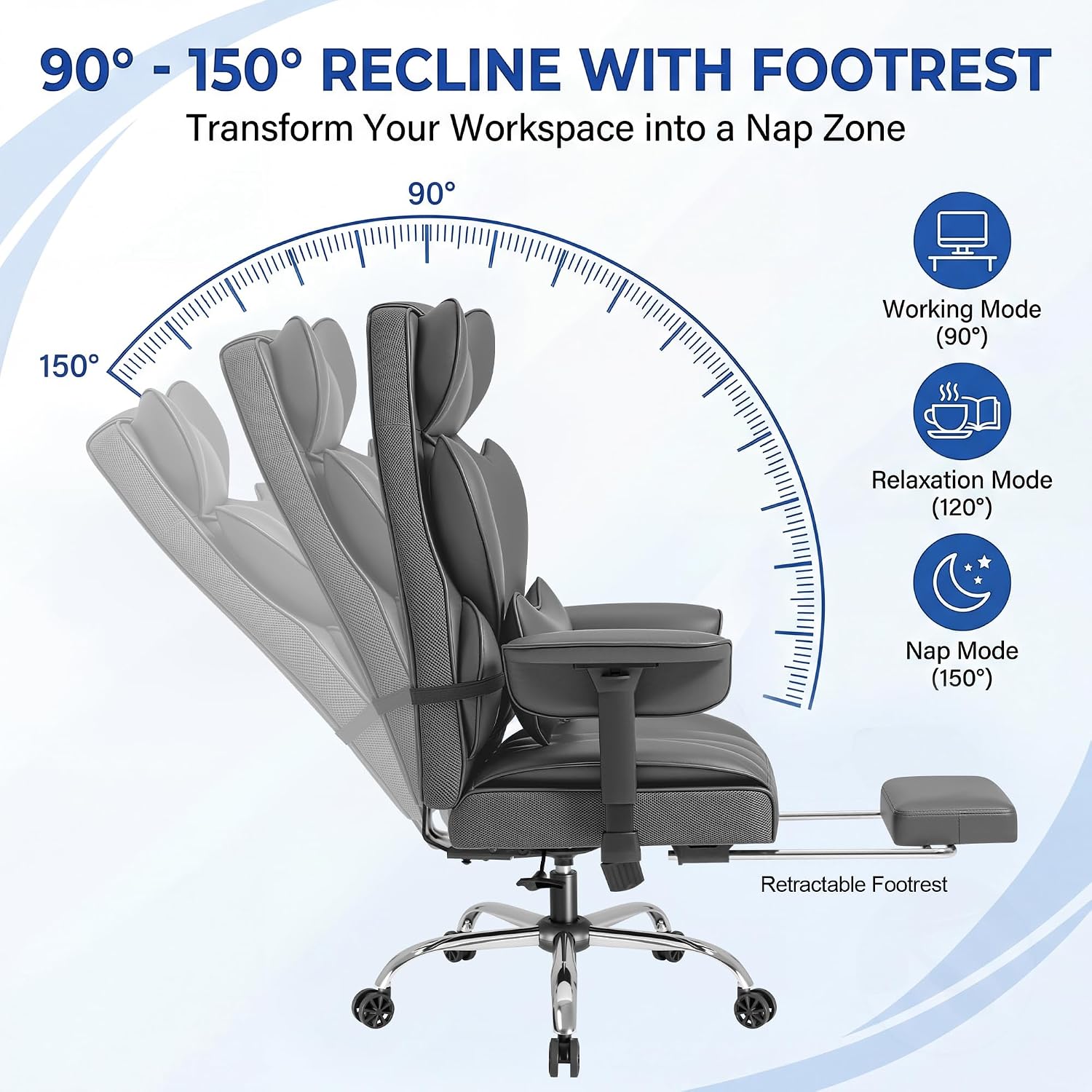 JUMMICO Big and Tall Gaming Chair Executive Ergonomic Office Chair with Foot Rest, Leather High Back 400LBS Heavy Duty Computer Chair with Lumbar Support