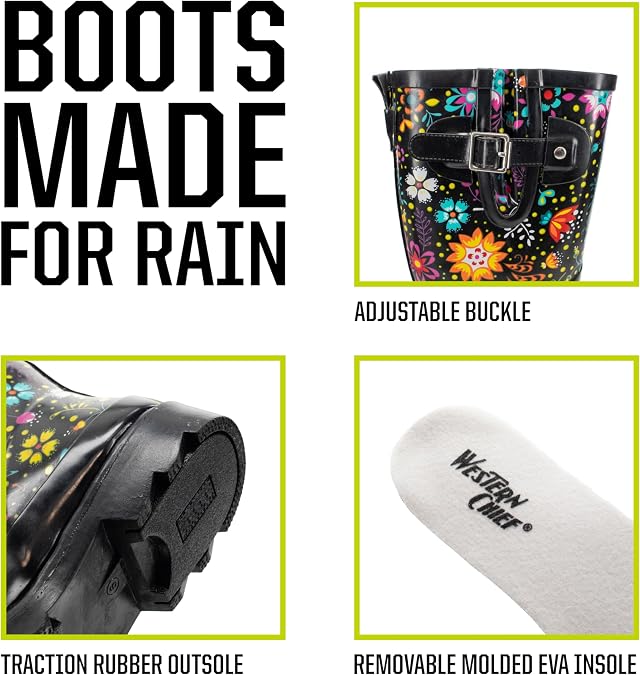Western Chief Women's Tall Waterproof Rain Boot Outdoor Garden Shoes
