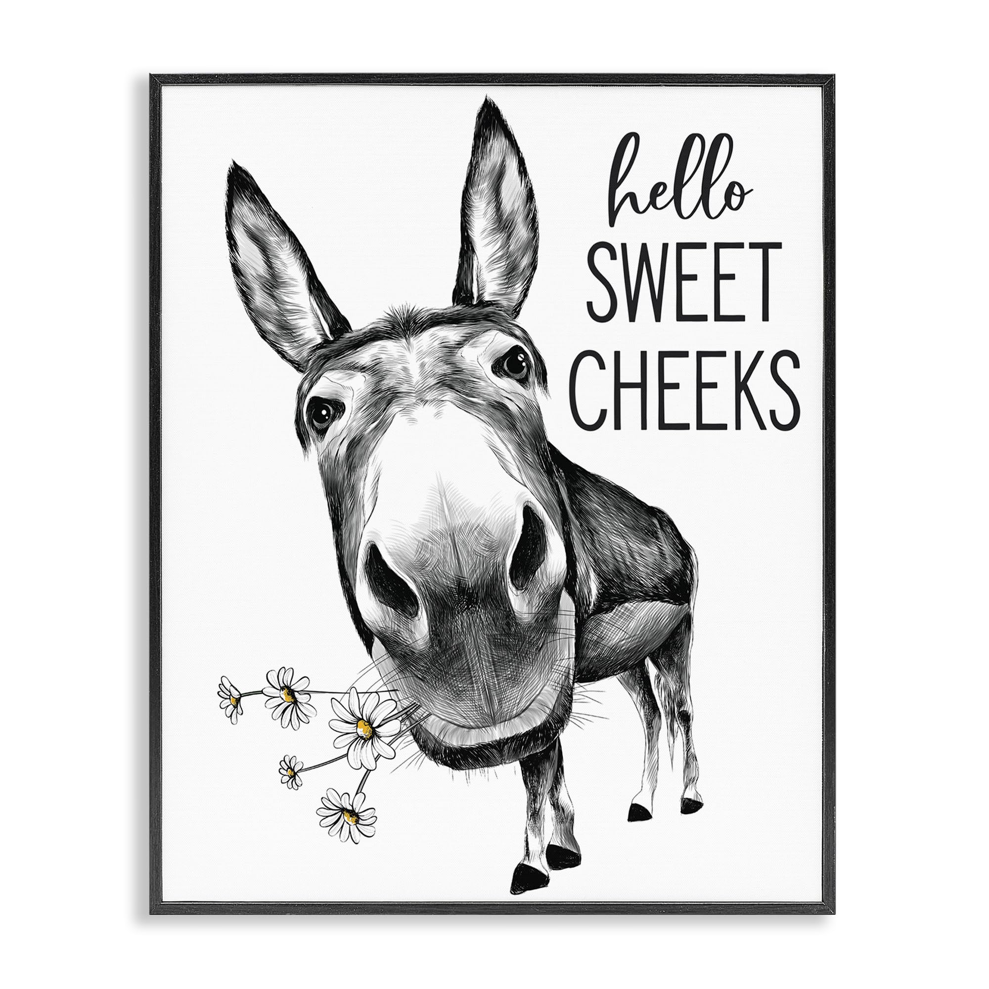 'Hello Sweet Cheeks Animal Humor Donkey Daisies'| Framed Giclee Art