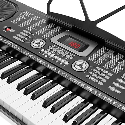 Miniatura 4 de Piano de teclado electrónico de música de 61 teclas con pantalla LCD y micrófono - portátil - negro
