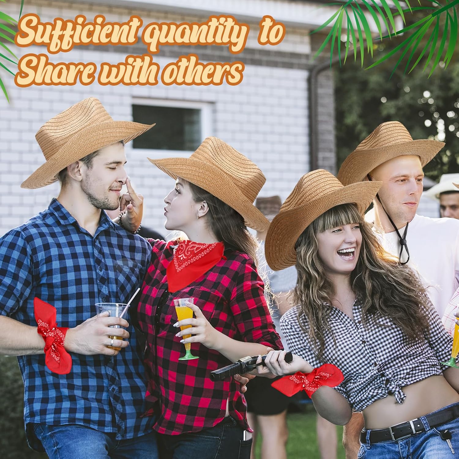 Unittype Cowboy Hats Set of 3 with Red Bandanas - Classic Western Cowboy Party Hat Accessories