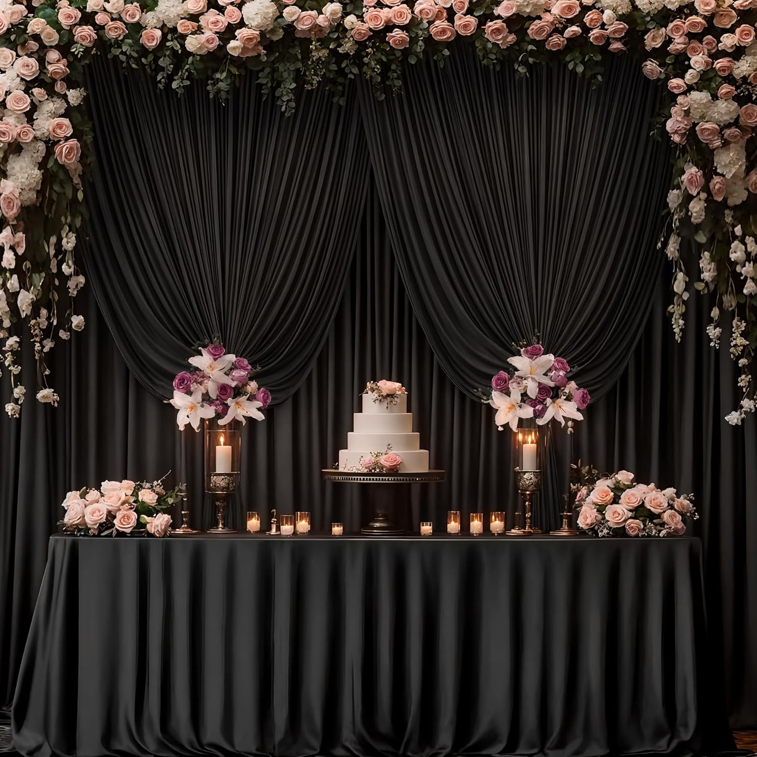 6 Panels 5x12ft Black Backdrop Curtains, Wrinkle Free Photo Backdrop Drapes Black Back Drop Cloth with Rod Pockets for Wedding Birthday Party Baby Shower Photobooth Stage Decorations