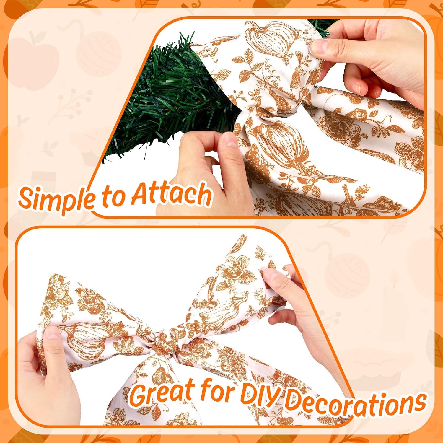 AnyDesign 2Pcs Thanksgiving Fall Wreath Sash for Front Door Vintage Orange Chinoiserie Pumpkin Garland Ribbon Bow for Autumn Harvest Holiday Party Home Decor Indoor Outdoor