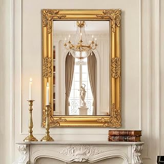FICTOR Vintage Gold Wall Mirror 24 x 36 Inch, Anti