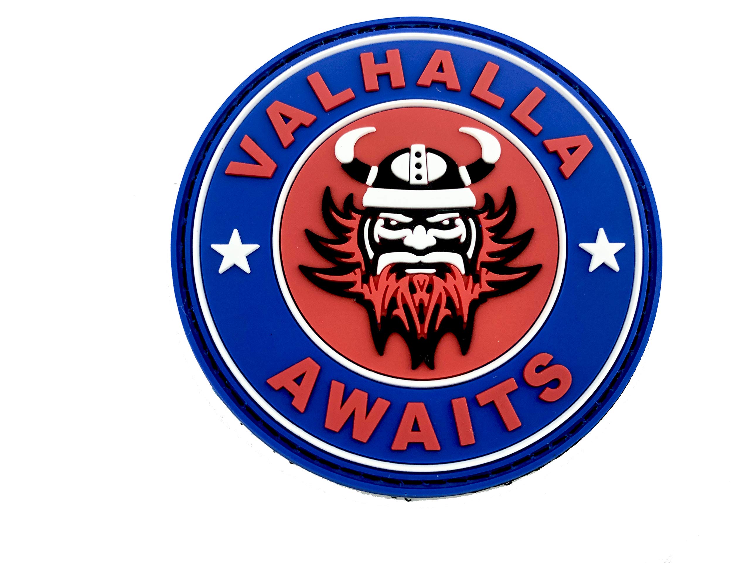 Valhalla Awaits Wikinger Klett-Patch – Rot/blau, PVC, 70mm Breit, Für Airsoft & Taktikbekleidung