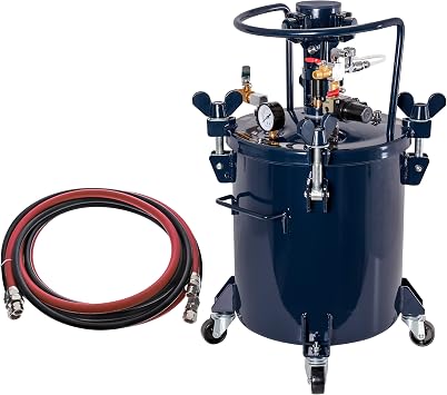 TCP Global Commercial 5 Gallon 20 Liters Spray Paint Pressure Pot Tank with Air Powered Mixing Agitator with Master Elite Series 12 Foot Air and Fluid Hose Assembly Set with Fittings