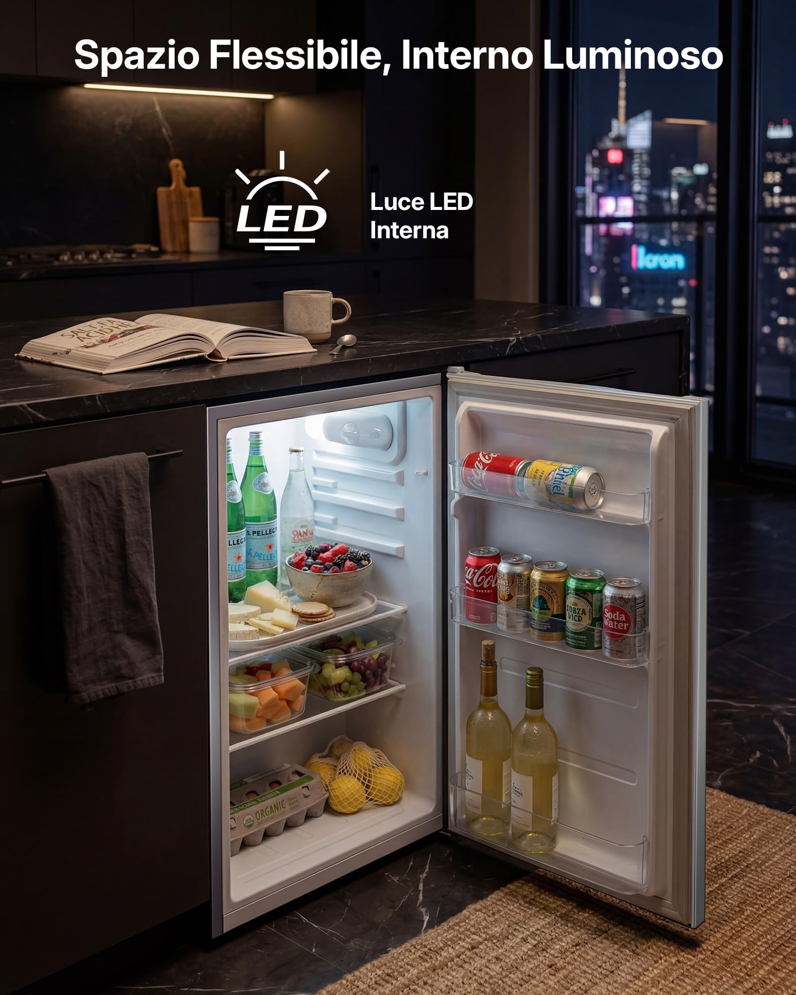 Upstreman 91 Litri Frigorifero Piccolo senza Congelatore, Frigorifero Monoporta con LED Integrata, Termostato Regolabile, Silenzioso, Frigo Piccolo da Ufficio, Camera, Grigio Argento, CR91