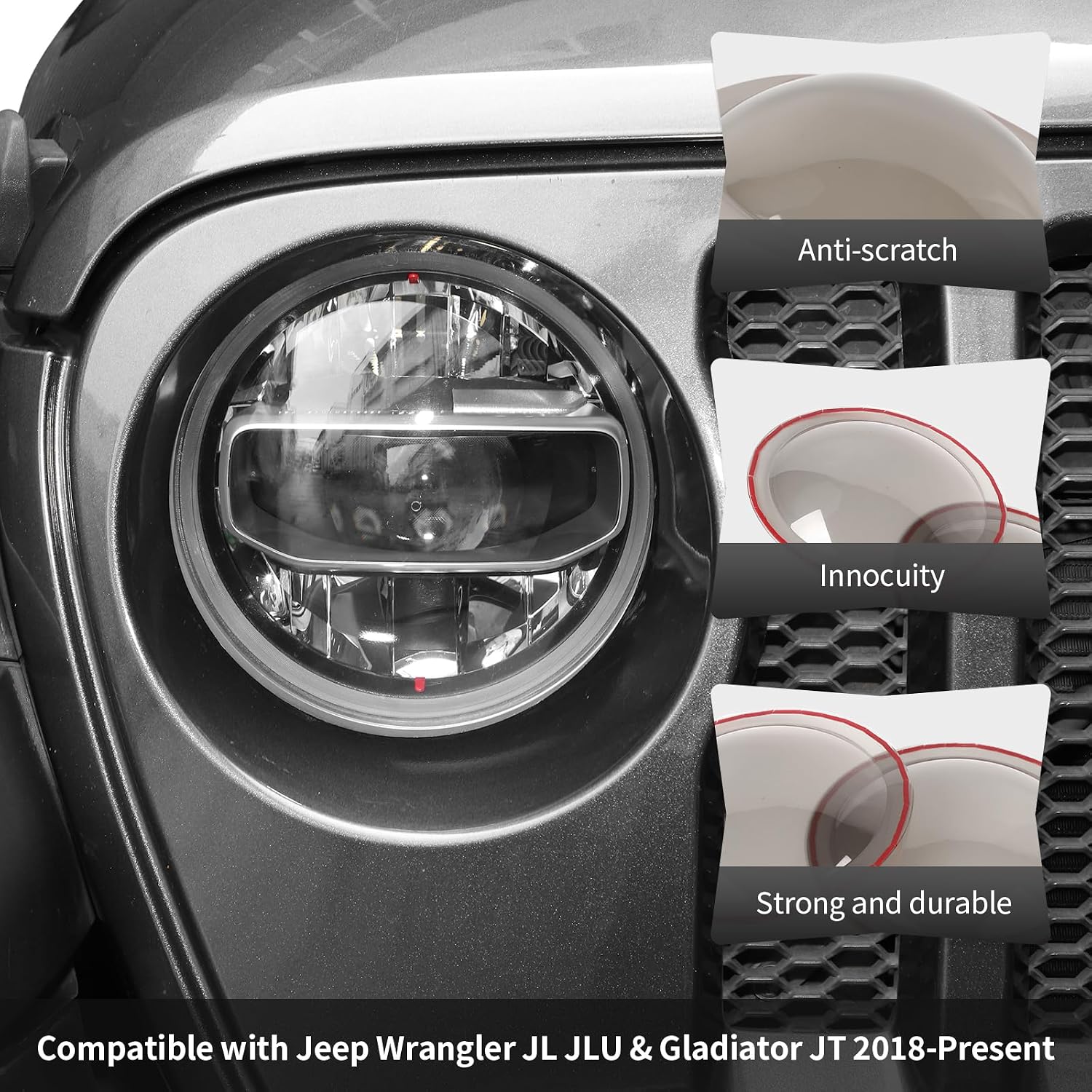 Cherocar Smoked Black Headlight Cover, Front Head Light Lamp Trim Guard for Jeep Wrangler JL JLU & Gladiator JT 2018-2026