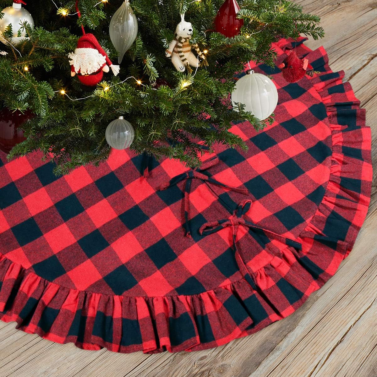 Townshine Christmas Tree Skirt, 48 Inch Red and Black Plaid Buffalo for Holiday Party Tree Mat