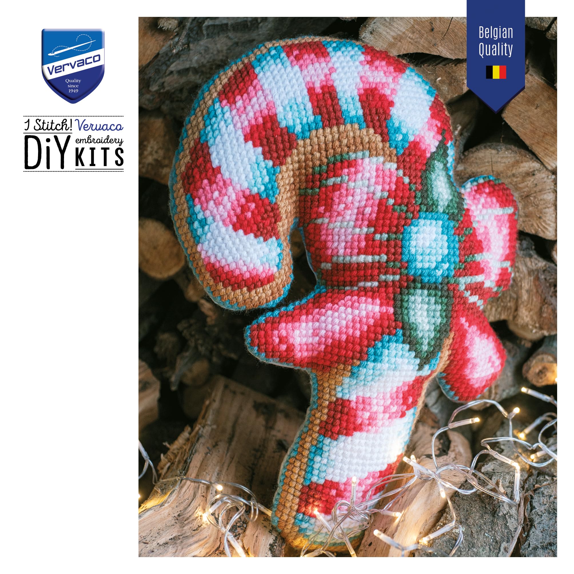 VERVACOZestaw do Haftu Krzyżykowego Poduszka z TyłemCUKIERKI Kanwa z Nadrukiem 36 x 49 cm Gruba Włóczka Akrylowa Zrób to Sam Dekoracja Domu DIY Cross Stitch Kit