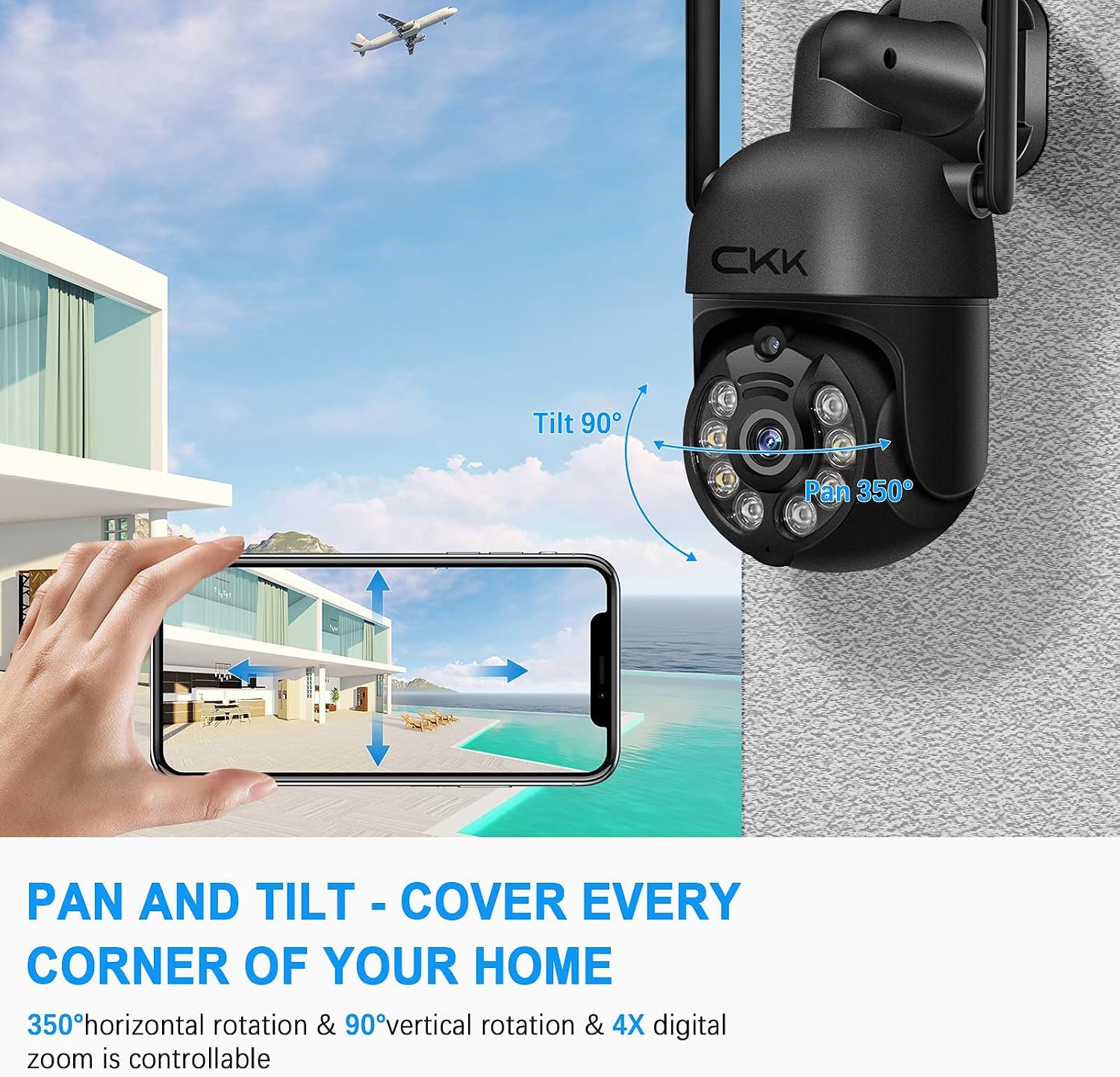 3MP Wireless Security Camera System with 1TB HDD, 4pcs 3MP PTZ Cameras Outdoor Indoor, 8 Channel 3MP WiFi Surveillance NVR System with Floodlights & Siren Alarm, 2 Way Audio