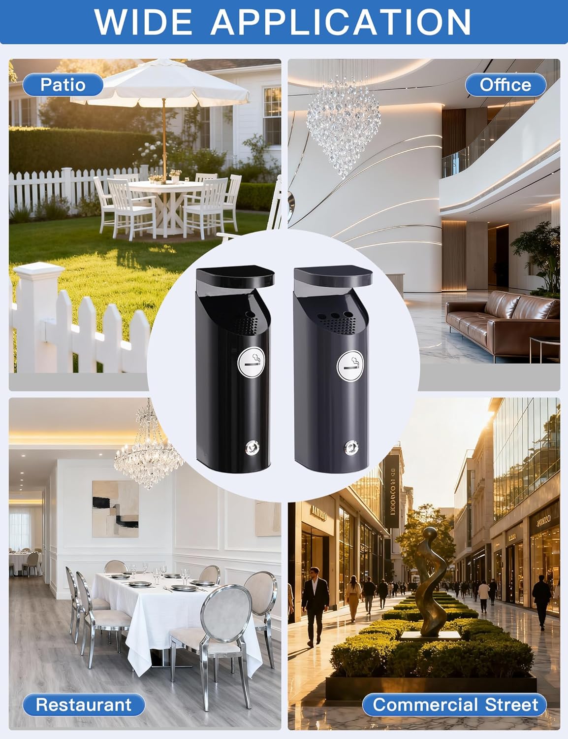 Wall Mounted Trash Can, Metal Cylinder Outdoor Trash Can with Lock, Commercial Garbage Bin Ash Bin for Patios Hotels Restaurant and Office (Black)