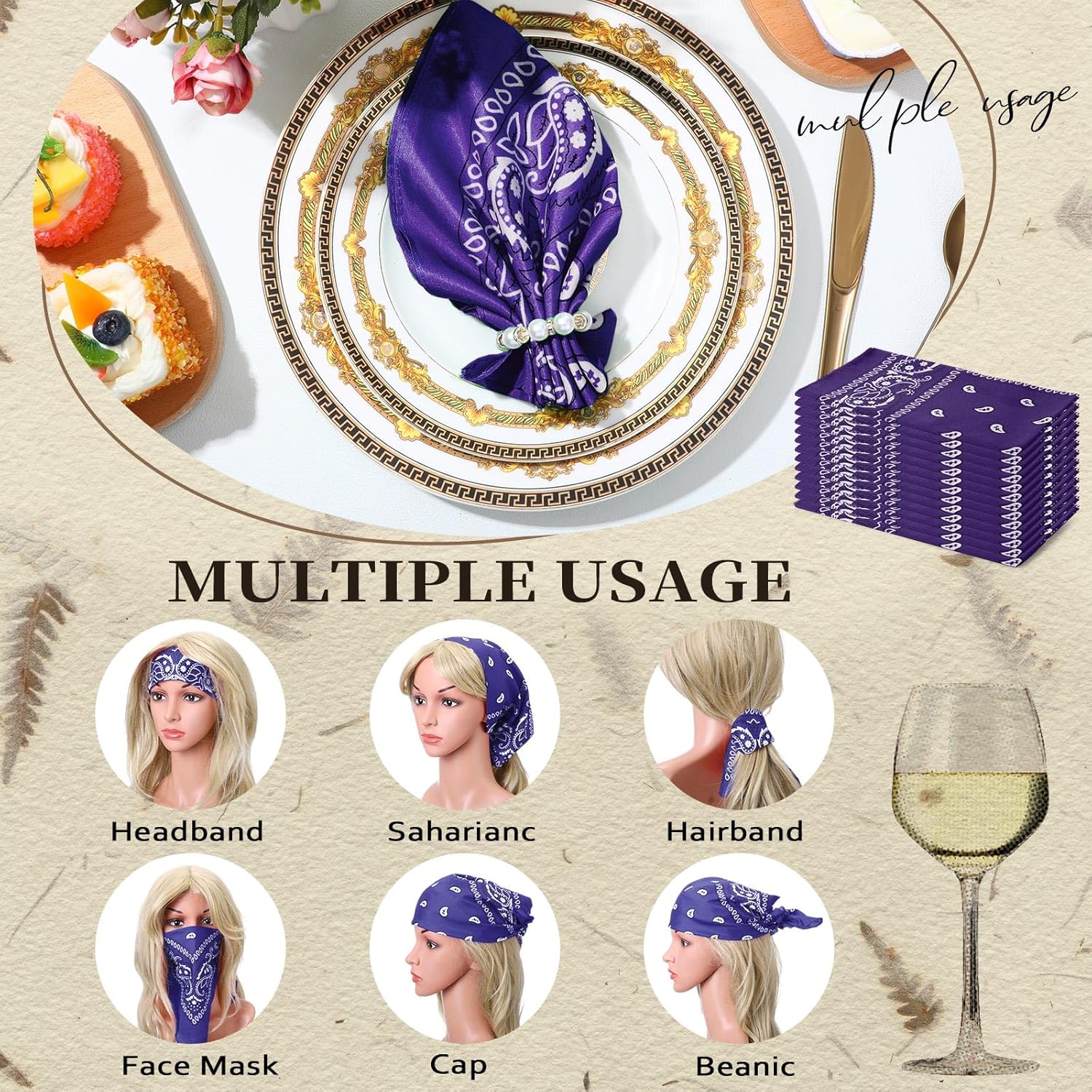 Suhine 12 Pcs Bandanas Bulk 22 x 22 Inch Paisley Headband Cowboy Handkerchief Christmas Thanksgiving Gift for Women Men - Image 2