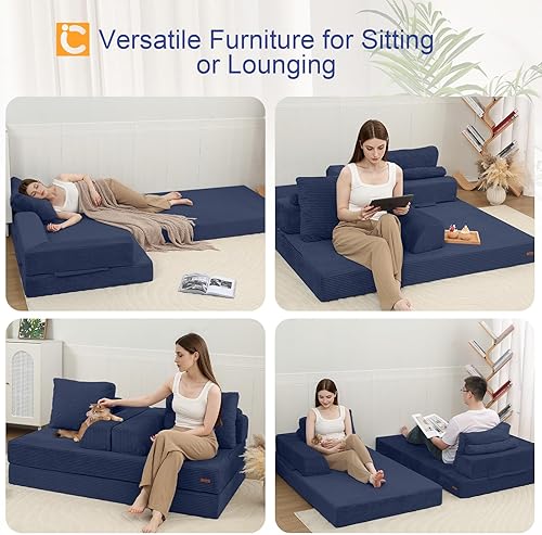 Miniatura 6 de COMAX Sofá cama convertible, sofá plegable de pana plegable, sofá cama futón con almohadas, sofá sin hueso, cómodo sofá biplaza para sala de estar y