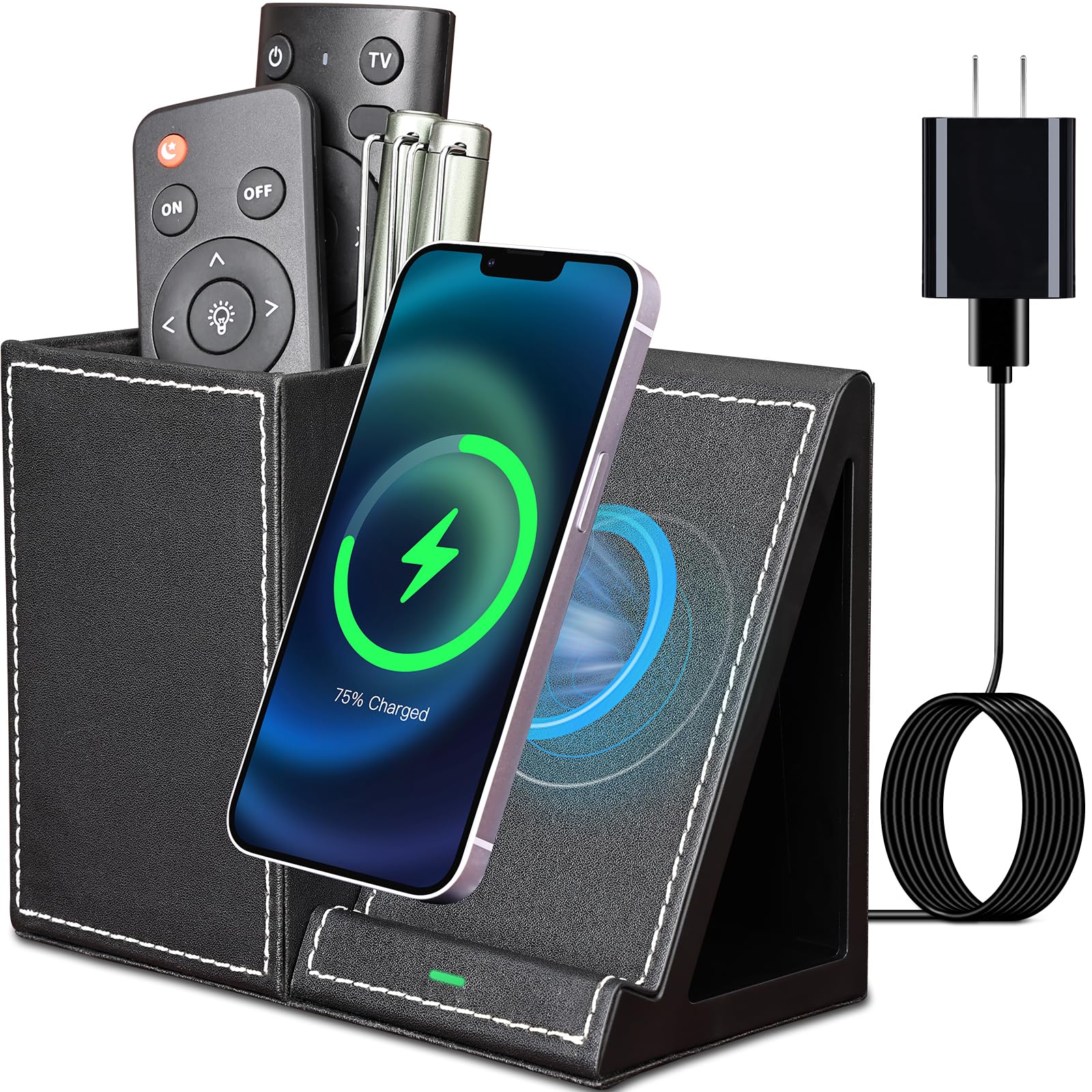 Organiseur de bureau cuir noir KINGFOM S avec station de charge sans fil 10W